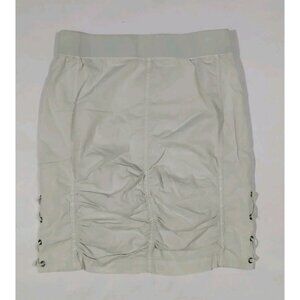 XCVI Tammy Ruched Mini Skirt Size XS Tan Pull On Grommets Lacing Cotton